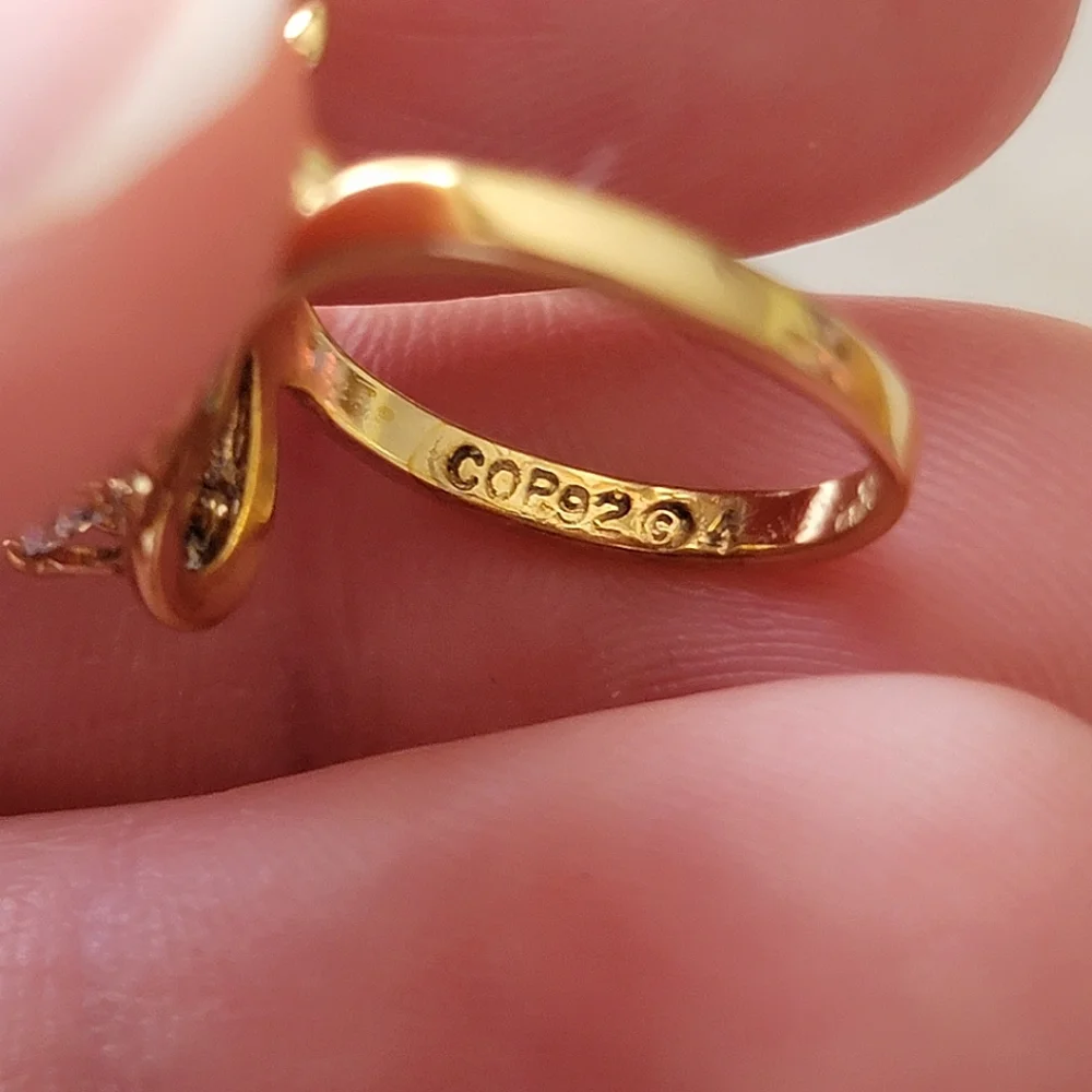 Vintage COP 92 Double Heart Ring Gold Tone Simulated Stones